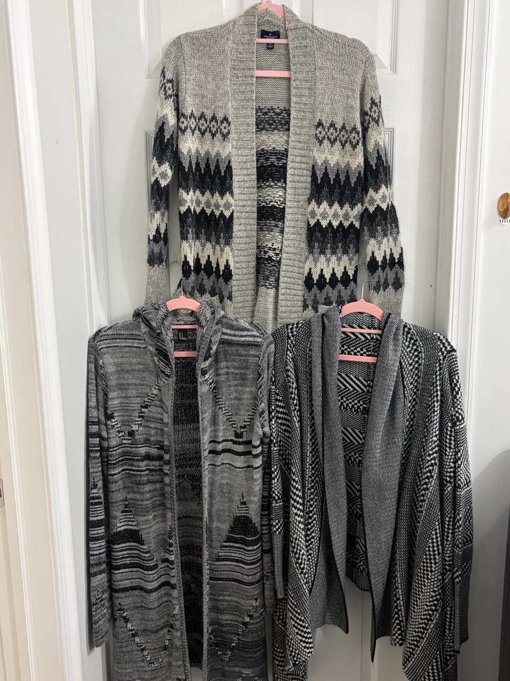 Three-Pieces Women’s Patterned Cardigans. Size small.